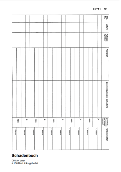 Schadenbuch A4 (5 Stück zu je 100 Blatt)