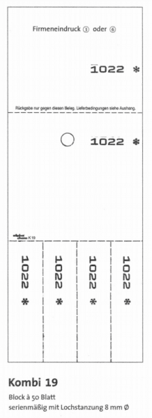 Kombikarten-Blocks "Kombi 19" - 50 Blatt je Block