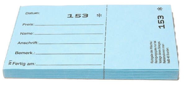 Wäscheannahmeblock W1 - 50 Blatt je Block