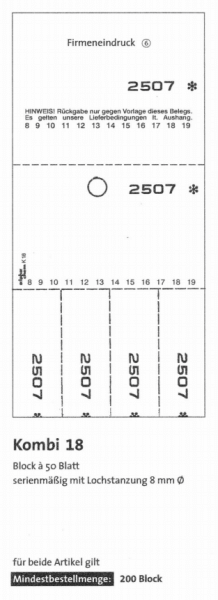 Kombikarten-Blocks "Kombi 18" - 50 Blatt je Block